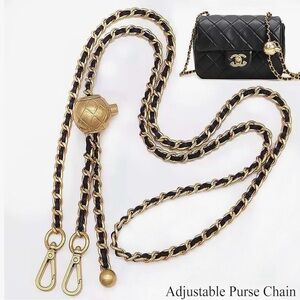 BEAULEGAN Purse Chain Strap Adjustable Shoulder Crossbody Bag, 51” Black/Brass